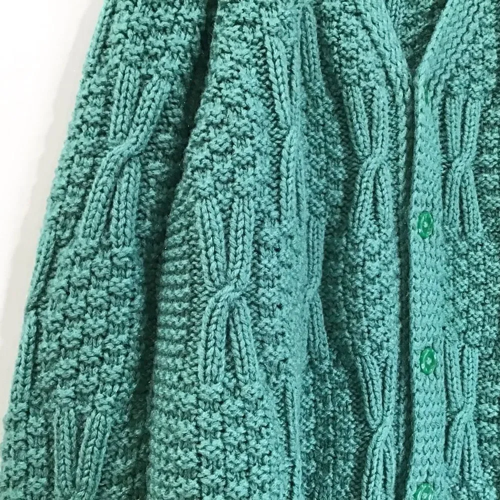 Cable Knit Cardigan, Green Teal